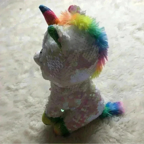 Ty Beanie Boo Pixy Unicorn Shiny Pink  / White / Rainbow Sequins 6” - Picture 3 of 12